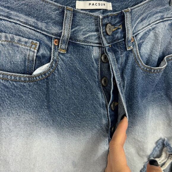 Pacsun Jeans Ultra High Rise Slim Womens 24 Distressed Button Fly Straight - Picture 3 of 10
